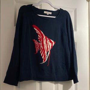 LOFT Dark Blue Sweater with Red Pattern